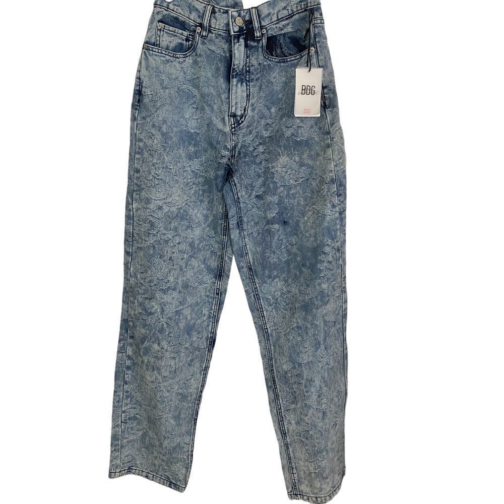 BDG Jeans Women's 25 Urban Outfitters High-Rise Baggy Floral Jacquard Acid Blue